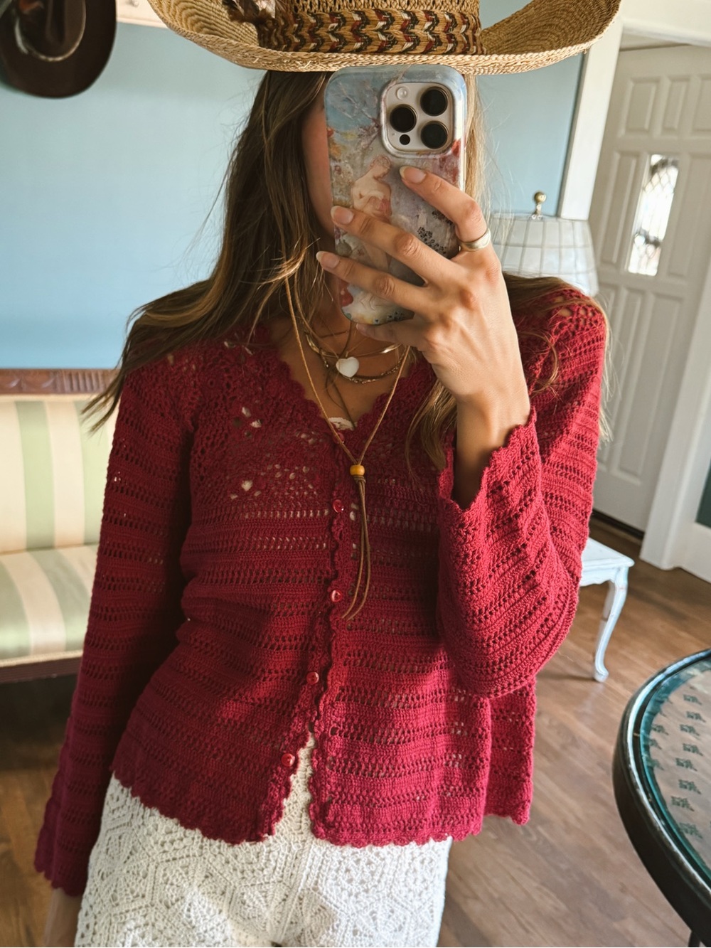 Style & co Crochet Button-Front Sweater Cardigan Fuchsia Sz small